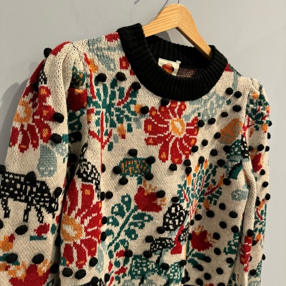 NWT Farm Rio Mushroom Forest Puff Sleeve Sweater, Size S - Picture 6 of 10